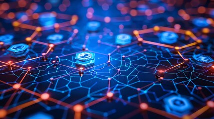 Obraz premium Abstract digital network with glowing lines and nodes.