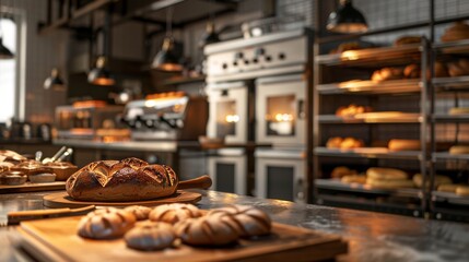 Mastering the Art of Baking A Chef's Essential Tools in a Vibrant Bakery Setting