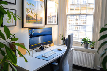Ergonomic and Snug Workspace with Motivational Decor and Comfort  
