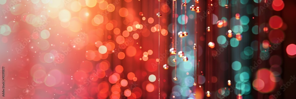 Poster An energetic blend of red and teal bokeh lights forms a vibrant and festive backdrop with a dynamic atmosphere