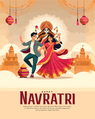 Happy Navratri and Shubh Navratri with Garba Couple celebration social media post template