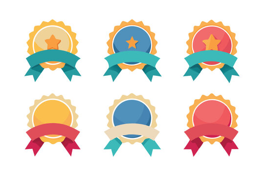 Set ribbon badge vector on white background white ribbon badge set perfect for social media promotion rewards labels and badges vector illustration in flat design