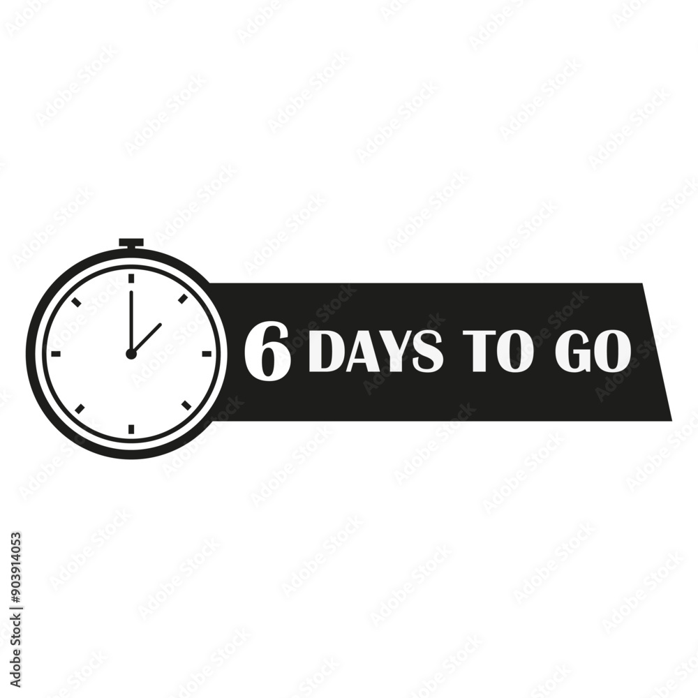 Poster countdown timer icon. number six highlighted. 6 days to go. black and white.