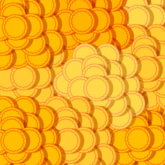 Geometric background with golden money coins and shadows drawing in flat style