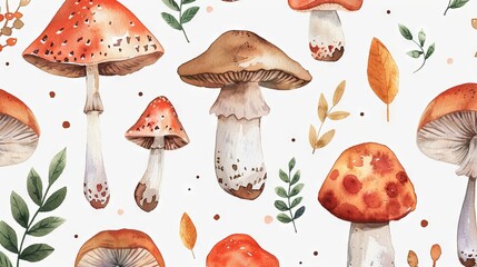 Watercolor red fly agarics on a white background