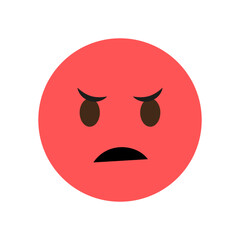 Angry face emoji. Red round emoticon. Expressive angry eyes.