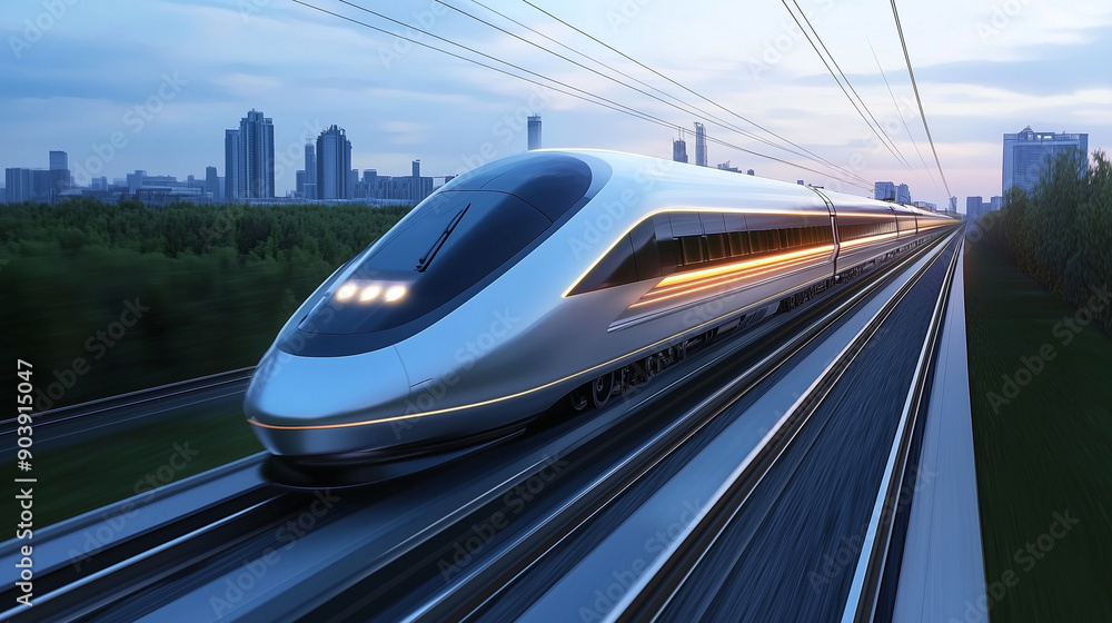 Poster high speed super fast modern bullet train based on hyper loop system