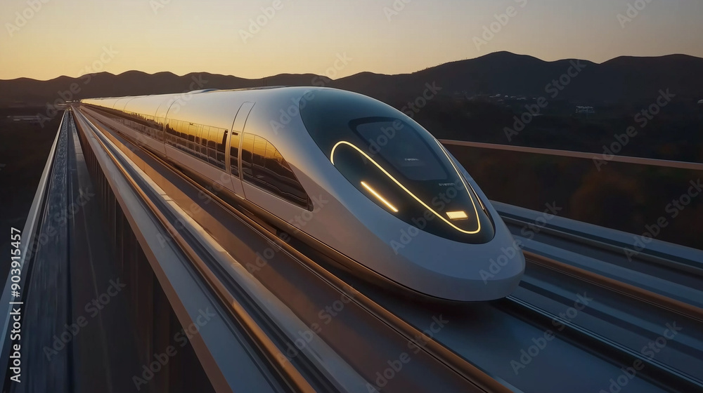 Poster high speed super fast modern bullet train based on hyper loop system