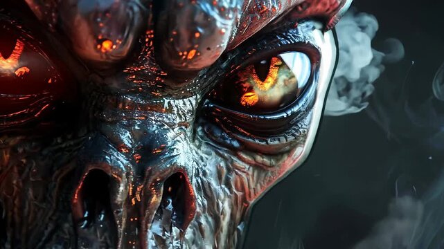 Close-up of detailed alien creature with glowing eyes