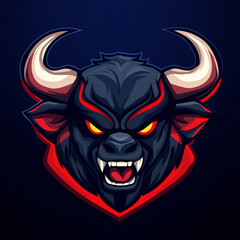angry bullhead monster creature esport game mascot logo on vibrant cool background
