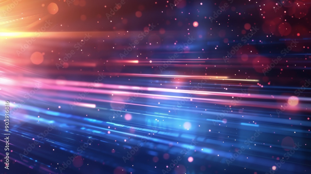 Poster dynamic space scene with light streaks, creating energetic atmosphere under stars and celestial wond