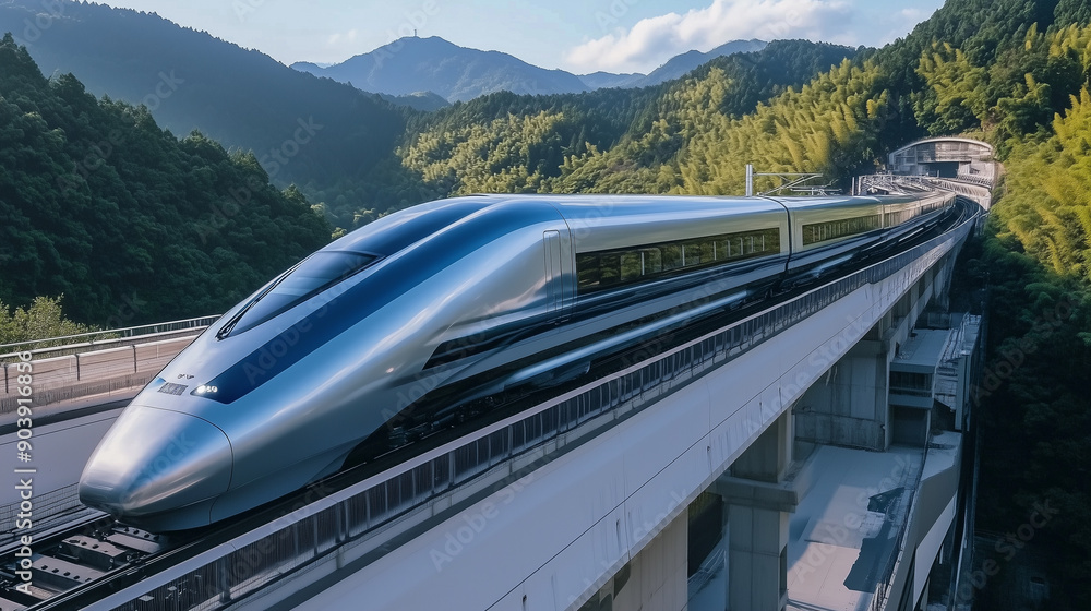 Poster high speed super fast modern bullet train based on hyper loop system