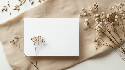 Mockup of blank card on beige background with white space