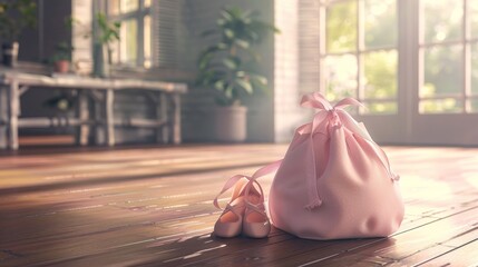 Ethereal Elegance En Pointe Ballet Bag and Shoes on Studio Floor