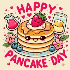Happy pancake day pancake day background National Pancake Day Cartoon Vector illustration design