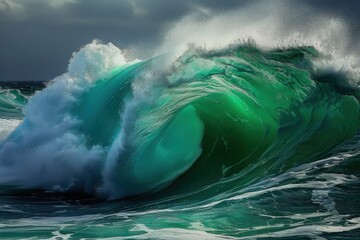Blue Green Wave. Ocean Wave in Big Blue and Green Wave Storm