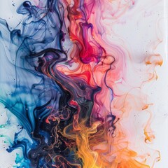 Fototapeta premium Abstract colorful acrylic paint swirls on white background