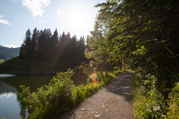 Lake Spitzingsee, Brecherspitze mountain, Bavaria, Germany in summertime