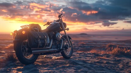 Solitude on the Open Road Desert Sunset Motorcycle Adventure