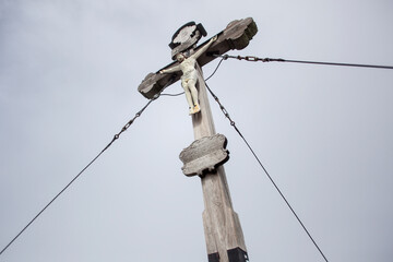 Obraz premium Breitenstein mountain summit cross in Bavaria, Germany