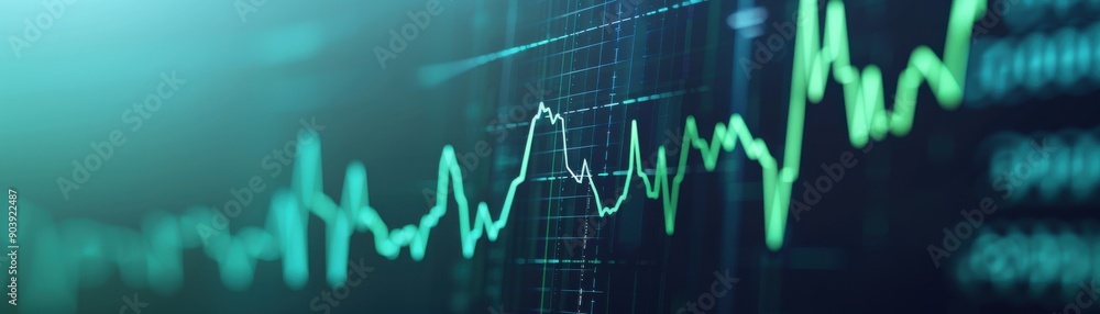 Poster a modern digital background featuring a graph line depicting market trends and financial data for bu