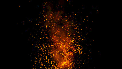 bright sparkling sparks and smoke from the fire

