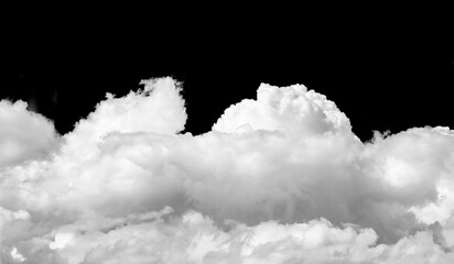 Large white clouds. Cloud isolated on black sky with fluffy white cloudscape texture. Black sky...