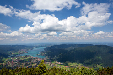 Fototapeta premium View from Wallberg mountain to lake Tegernsee, Bavaria, Germany