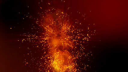 bright sparkling sparks and smoke from the fire
