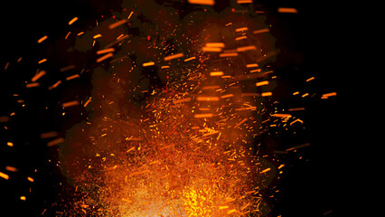bright sparkling sparks and smoke from the fire
