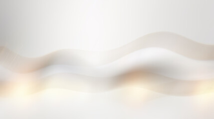 Abstract white and gold background with blurred waves.
