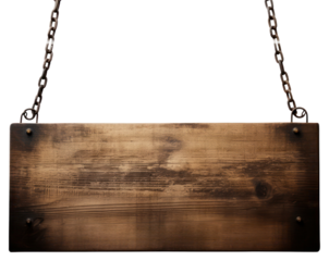 PNG  Wooden plank sign hanging chain white background.