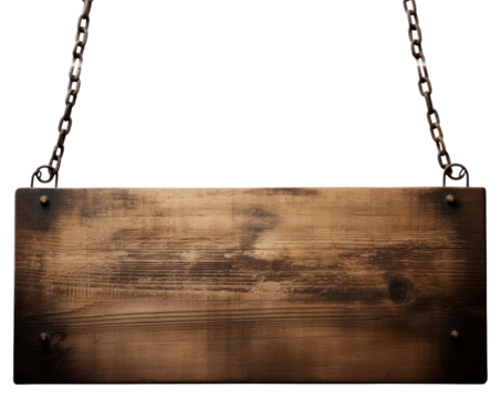 PNG  Wooden plank sign hanging chain white background.