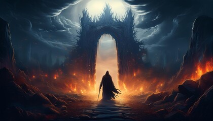 "The Infernal Passage: A Grim Reaper's Vigil in an Ancient Graveyard"