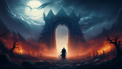 "The Infernal Passage: A Grim Reaper's Vigil in an Ancient Graveyard"