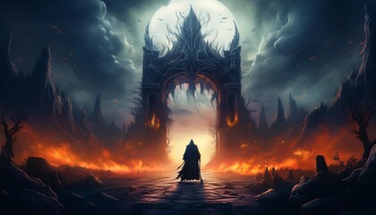 "The Infernal Passage: A Grim Reaper's Vigil in an Ancient Graveyard"