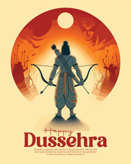 Happy Dussehra Ravana Dahan and Vijayadashami with lord Rama Social Media Post Template