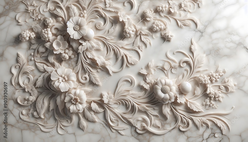 Wall mural Antique silver floral marble texture background,Generative AI