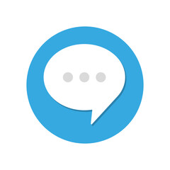 Chat bubble icon. Message symbol with ellipsis. Blue and white vector illustration.