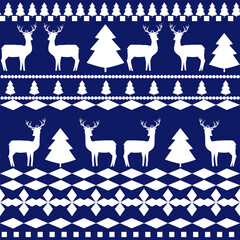 White deer and Christmas tree seamless pattern.