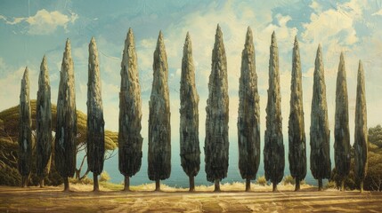 Fototapeta premium Cypress Trees in a Grove Landscape