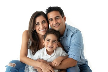Fototapeta premium Family father mother son daughter kid studio photo white background