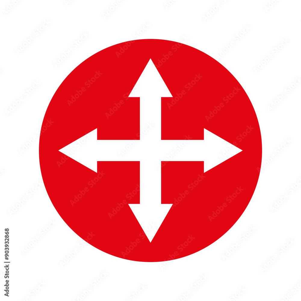 Poster red directional arrows icon. simple arrows shape. bright red vector. four directions symbol.