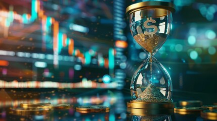 Currency Cascade A Timeless Blend of Finance and Technology in a Captivating Hourglass Scene