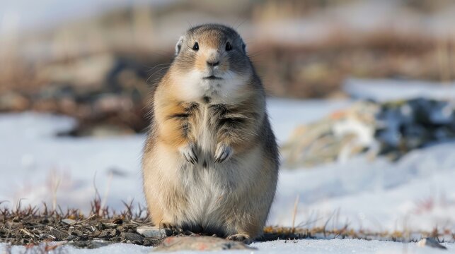 Lemming in Tundra Landscape During Winter, Wildlife Photography for Posters and Prints, Arctic Animal, Snow Habitat, Nature Conservation