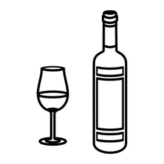 Malbec wine bottle and glasses, isolated on a background of transparency. Illustration of alcohol glass icon. Simple outline and design elements. Party of cabernet, merlot, red wine, and chardonnay