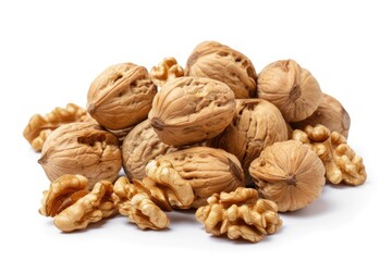 Walnuts fresh healthy nuts on white plain background Isolated on white background