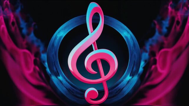 A Captivating Colorful Musical Design Featuring a Treble Clef Alongside Abstract Waves