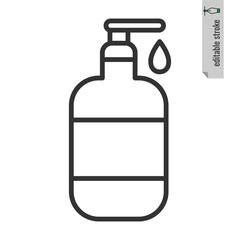 Plastic bottle icon with dispenser pump for liquid soap, gel,lotion,cream, shampoo,bath foam and other cosmetics.Editable Stroke. Vector illustration EPS 10