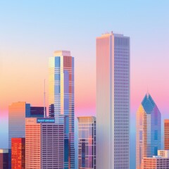 Fototapeta premium Colorful sunset reflecting on modern city buildings